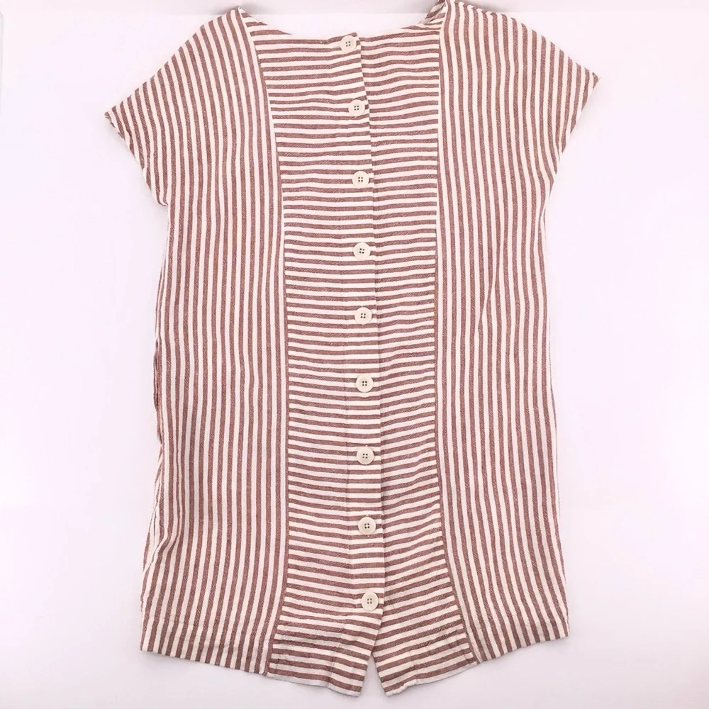 Madewell G5305 Rust White Stripe Play Button Back Linen Blend Dress Size Small - Picture 15 of 15